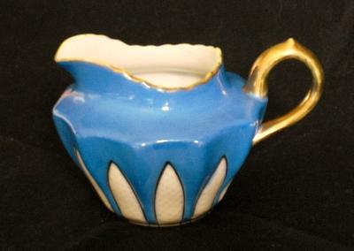 Blue Creamer - Japan Pottery Mark Query - Cherry Blossom Motif  in Red with  Blue Creamer - Japan Pottery Mark Query - Cherry Blossom Motif  in Red with