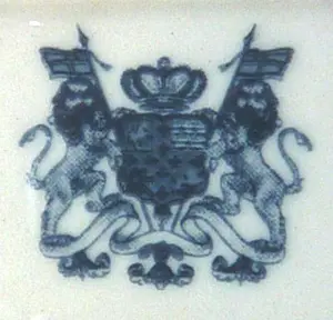Unidentified coat of arms pottery mark with two lions rampant