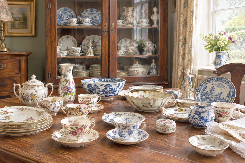 Inherited antique and vintage china laid out to value