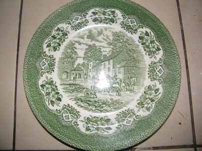 Antique or Fine China english ironstone green /white patterned plate