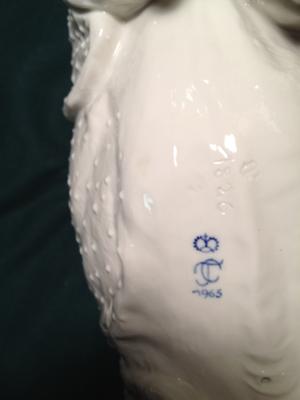 Blue Crown Mark - Blue Crown pottery mark above Initials TC or JC on white ceramic rhino - is this Tiffany?