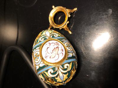 with stand - Russian silver and cloisonne enameled egg
