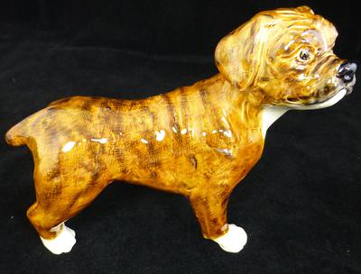 Ceramic brindle boxer dog figurine with strange markings - who made it?