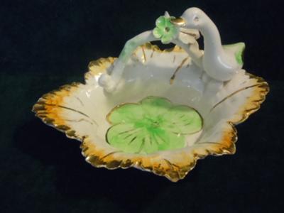 Ceramic/Porcelain Bowl with Duck Figure - Pottery mark of triangle with letters N P 3 on outside Hand Painted Italy