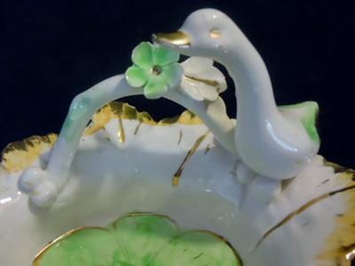 Ceramic/Porcelain Bowl with Duck Figure - Pottery mark of triangle with letters N P 3 on outside Hand Painted Italy