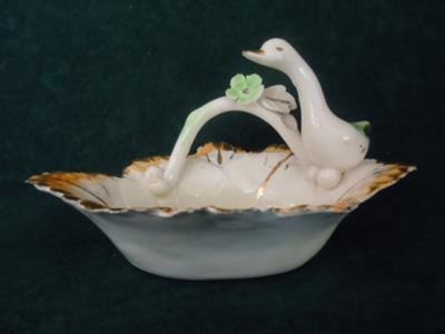 Ceramic/Porcelain Bowl with Duck Figure - Pottery mark of triangle with letters N P 3 on outside Hand Painted Italy