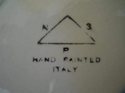 Ceramic/Porcelain Bowl with Duck Figure - Pottery mark of triangle with letters N P 3 on outside Hand Painted Italy