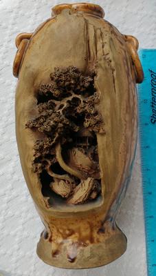 Brown/red tree vase 3d carved