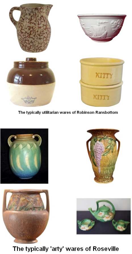 define identify differences Roseville and robinson ransbottom potteries