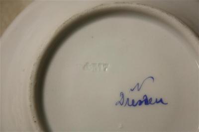 bottom of saucer - Demi Cup  F&M7 and Blue scrolled N over Dresden