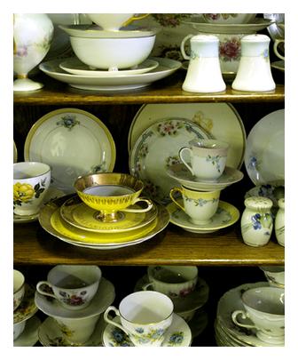 english china on shelves