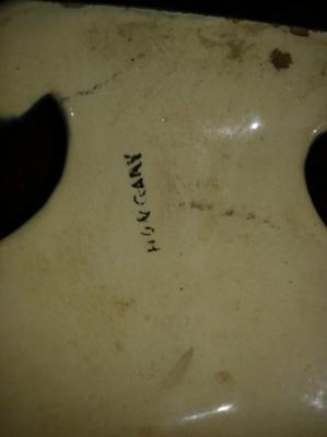 Handpainted jardinière with black HUNGARY pottery mark