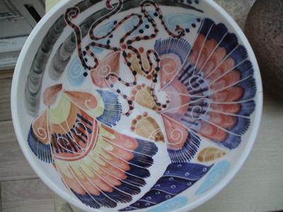 lovely studio art pottery bowl with illegible handwritten signature