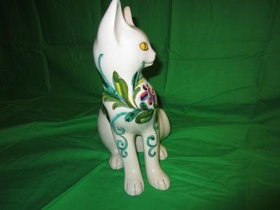 Large brightly colored ceramic cat MADE IN ITALY T.K.C TX/?B
