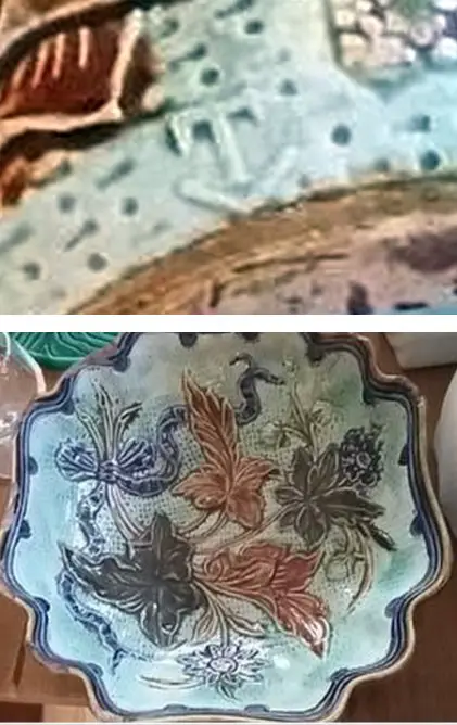 majolica-scalloped-dish-bee-floral