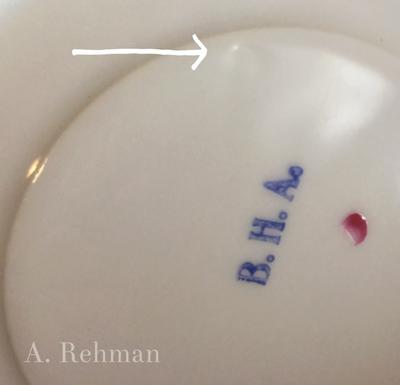 Mystery backstamp B.H.A., impressed C, painted comma mark?