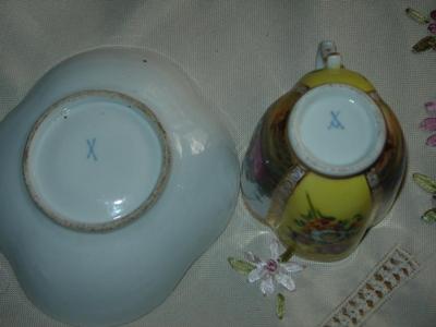 Origin of a nice fluted tea set showing crossed swords with one hilt or a 'Y' shape