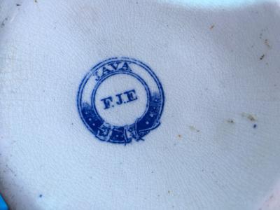 Please help ID a Garter type mark with F.J.E on large transferware jug. 