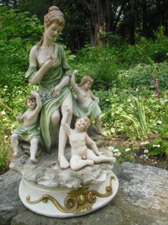 Pottery Mark Query - Blue 'N' Under Crown on Lady Figurine Surrounded by Cherubs