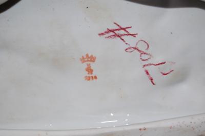 Pottery Mark Query  point crown w H and S?? --- figurine of lady stepping out of carriage with horses and footmen