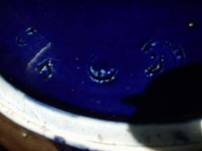 Pottery Mark with 2 Crescent shapes  a 5 or an S, a 7 or an axe, 4 in total under glaze