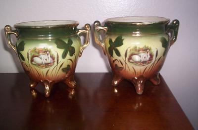 Pottery Marking with only the number 233 on a pair of cache pot jardinieres