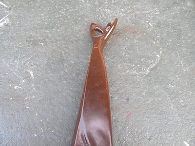 Tall Slim Copper Brown Clay Abstract Lady Figuring with Impressed Oriental/Asian Stamp Mark