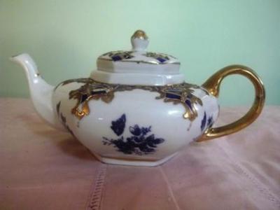 Tea Set with Blue Crown and ornate letters LS?