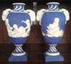 Blue & White Painted Bas Relief Vases