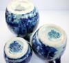Set of 3 Blue and White Heavy Pottery Pitchers, illegible mark looks like 2 lions rampant or lion & unicorn