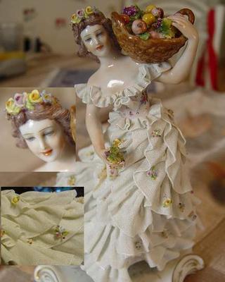 Two exquisite porcelain lace sisters with an 