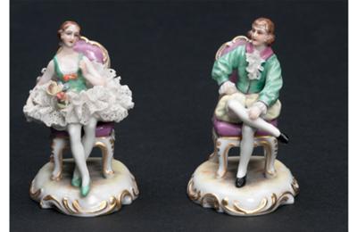 Two little porcelain figurines that SURVIVED WW2 - PMR Thuringia with Star Mark