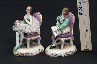 Two little porcelain figurines that SURVIVED WW2 - PMR Thuringia with Star Mark
