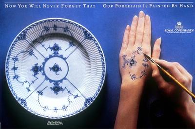 Royal Copenhagen print ad showing a Fluted Blue Half-Lace plate